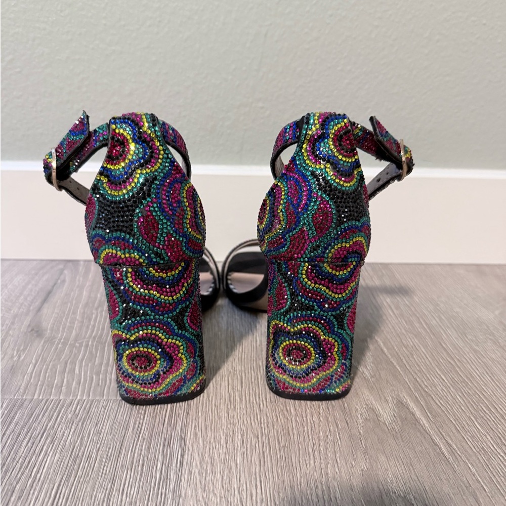 Betsey Johnson Multicolor Beaded Ankle Strap Block Heels - Picture 6 of 9